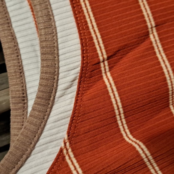 New Brown Extend Color Block Cuffs Rib Knit Striped Pullover - Picture 16 of 16